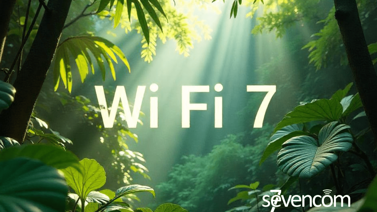 Wi-Fi 7. Router Wi-Fi 7 de última generación transmitiendo señal a múltiples dispositivos.
